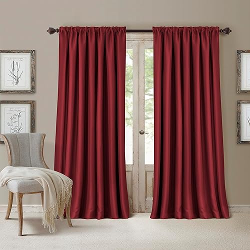Elrene All Seasons Blackout Window Curtain Panel, Room-Darkening Rod-Pocket and Back Tab Curtain, 52"x84", Red, 1 Panel