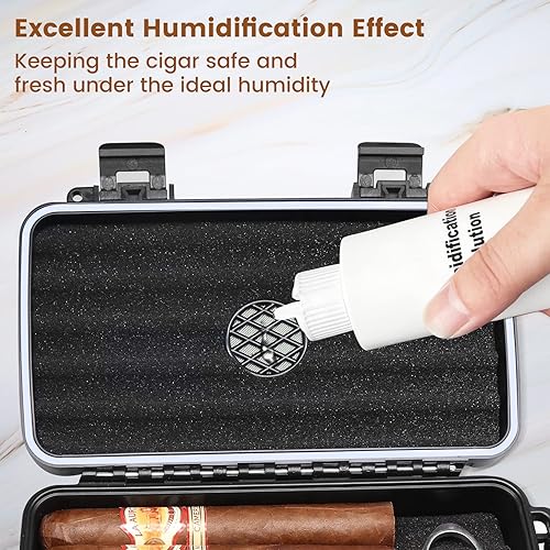 Miniatura 4 de Flauno Estuche para humidor de cigarros de viaje, caja de cigarros portátil con disco humidificador y cortador de puros, impermeable, hermética,