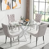 HomVent Round Glass Dining Table Set for 4, Modern Circle Dining Table Set with Chairs for Kitchen Dining Room