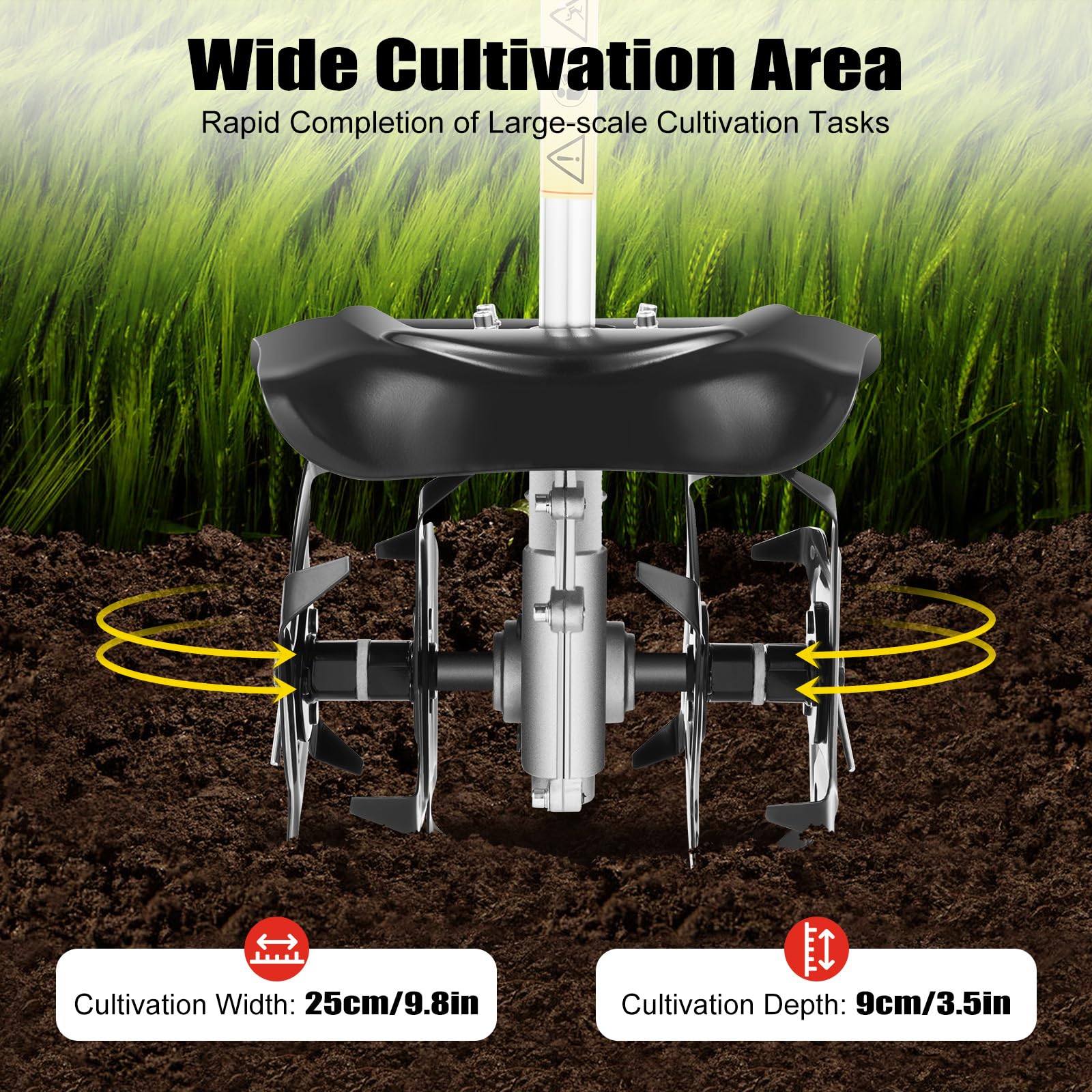 Rototiller a gas de 51.7 CC, cultivador de mano pequeño de un solo cilindro de 2 tiempos, 6500 RPM refrigerado por aire con tanque de combustible de 1.1 L para deshierbe de suelo suelto de