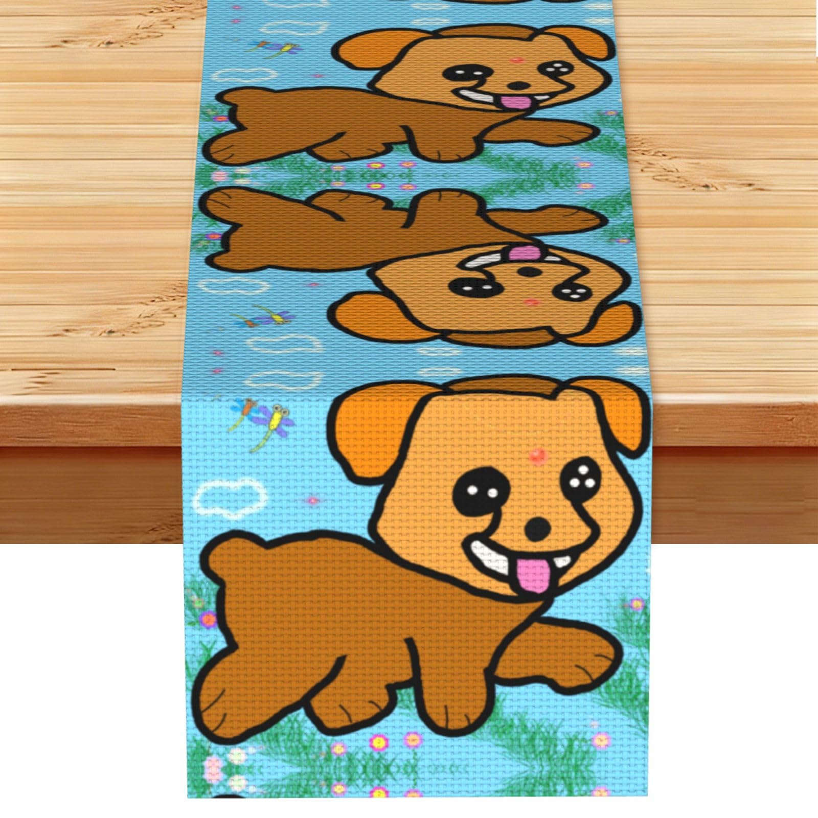 running cartoon dog Linen Feel Table Runner Wedding Party Home Decoration