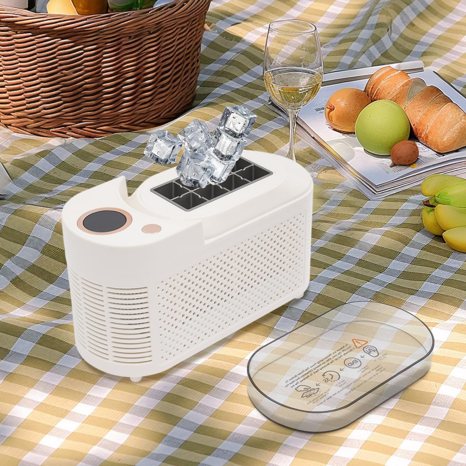 Ice Maker - Máquina de hielo compacta de 8 cubos, portátil, pequeña máquina de hielo para casa, cocina, caravana, incluye adaptador de coche de 12 V