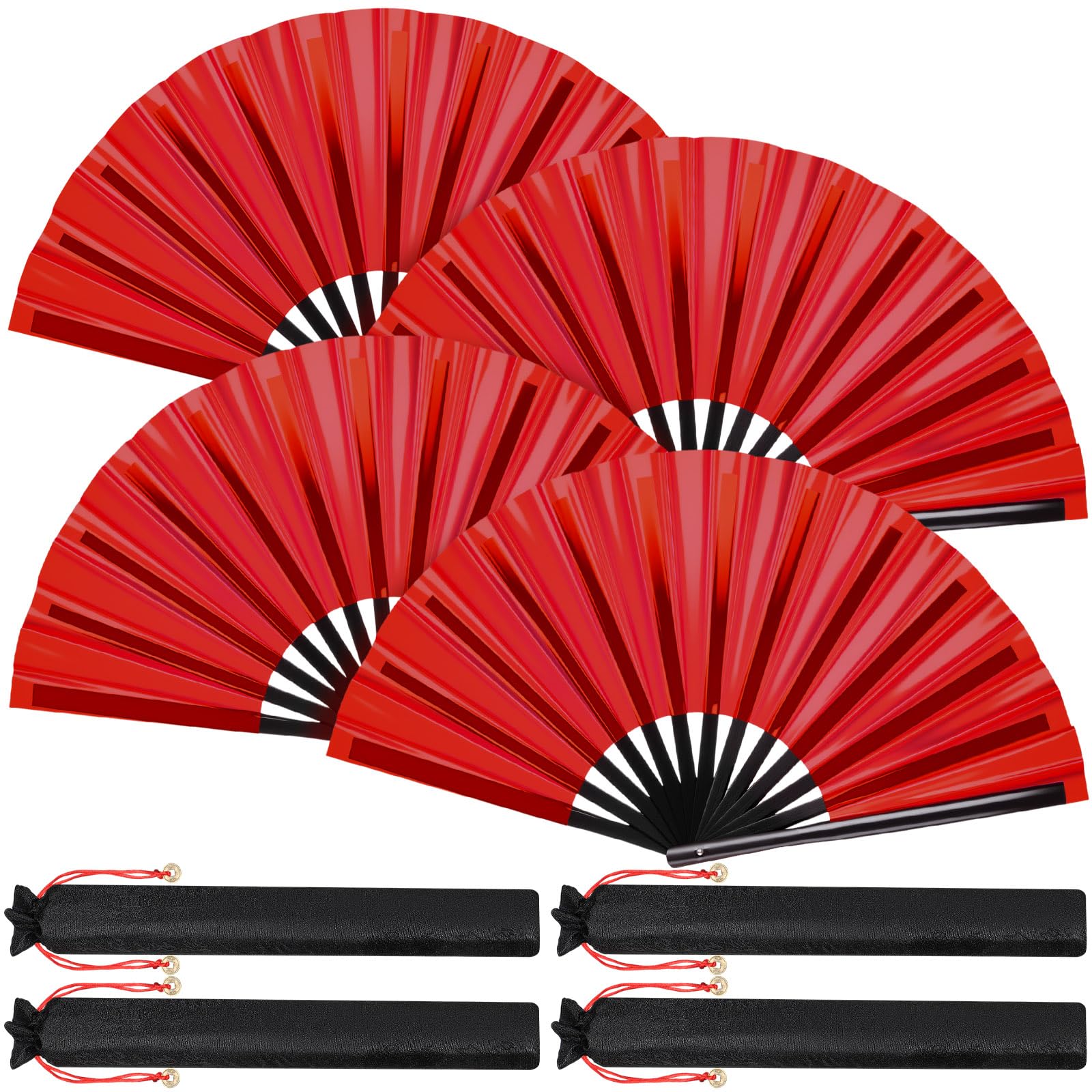 Maitys Large Rave Fan Clap Fans for Line Dancing Large Holographic Folding Hand Fans for Men and Women, Festival, Tai Ji, Kungfu, Martial Art, Gifts, Party(Laser Dark Red,4 Packs)