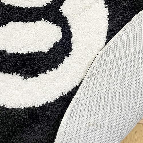 Miniatura 7 de LEVINIS Alfombra redonda divertida, alfombra de área en blanco y negro, bonitos ojos, para dormitorio, mesita de noche, lanudo y antideslizante,