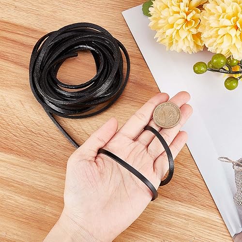 Miniatura 3 de GORGECRAFT Cordón de cuero genuino de 5.5 yardas de ancho de 0.24 pulgadas de ancho, cuerda plana de piel de vacuno de una sola cara, rollo de