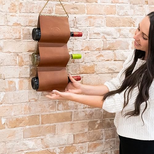Miniatura 8 de WALBROOK Botellero pequeño de cuero para pared, soporte para 3 botellas, ahorro de espacio, regalos de vino