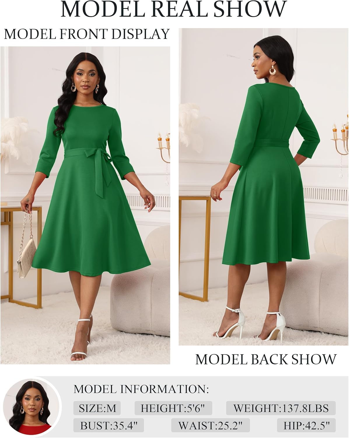 RUMIA Women's Cocktail Dresses 3/4 Sleeve Vintage Wedding Guest Dress (XS-3XL) - Image 3