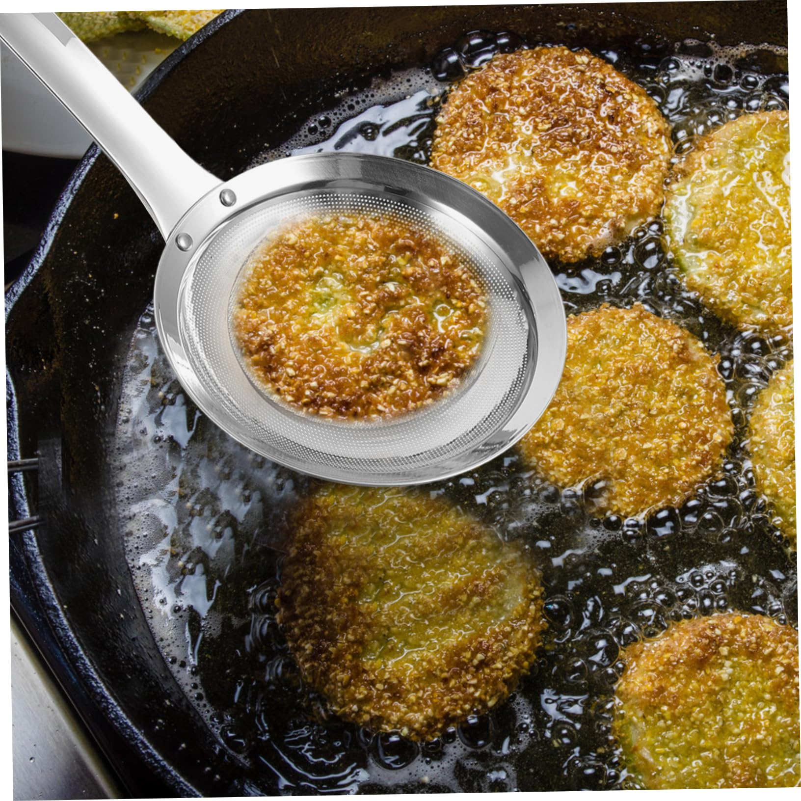 SOLUSTRE Stainless Steel Strainer Spoon Fine Mesh Fat Skimmer for Healthy Cooking Deepening Spoon with Creative Design Dishwasher Safe Food Strainer for Hot Pot Frying