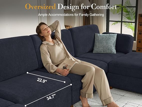 Oversized Modular Sectional Sofa Loveseat Cloud Couches Blue