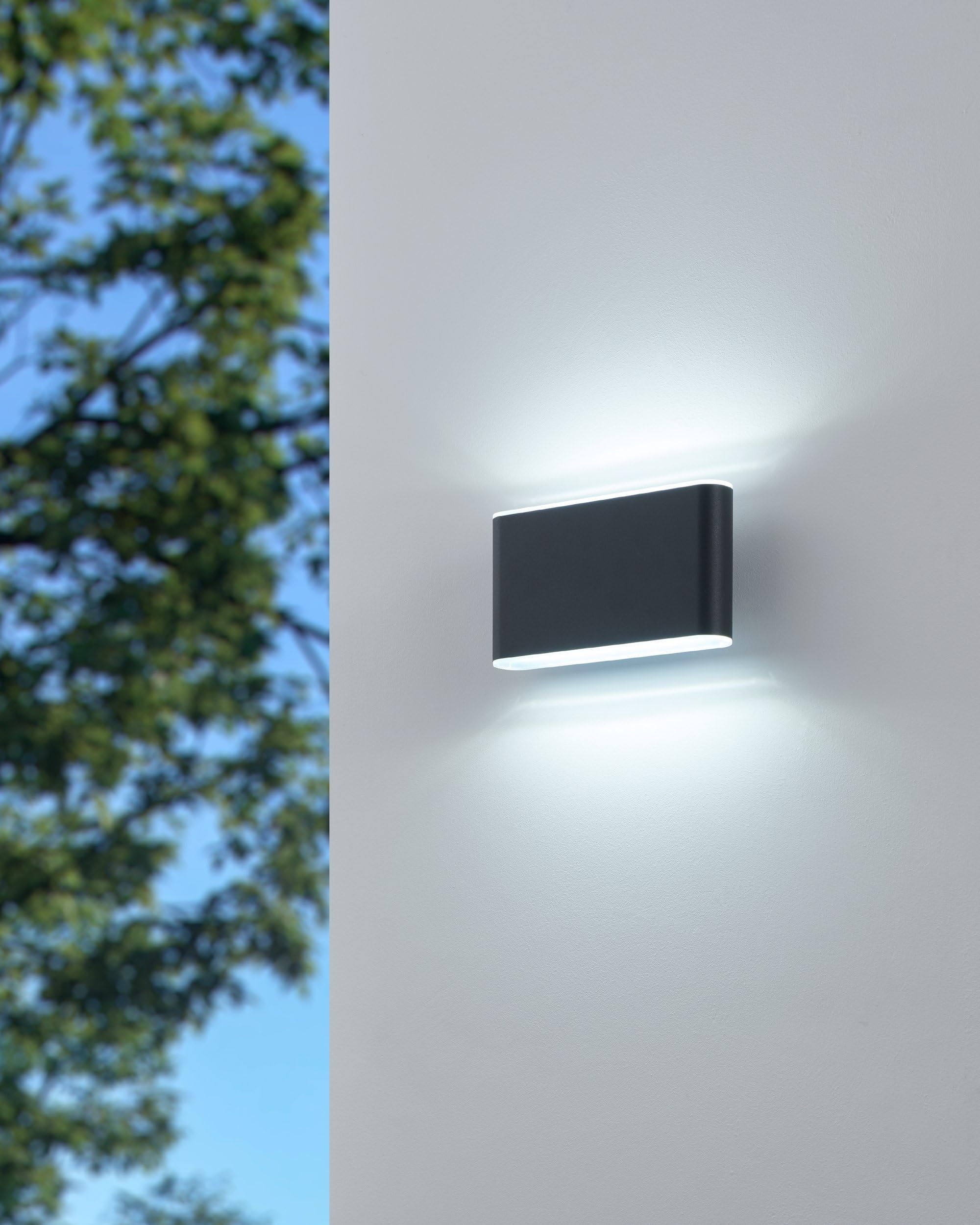 EGLO LED Außenleuchte Grutti, Wandleuchte außen mit Up und Down Beleuchtung | Wand Außenbeleuchtung aus Aluminium in Anthrazit, Außenlampe warmweiß-kaltweiß, IP65, 17,5 cm