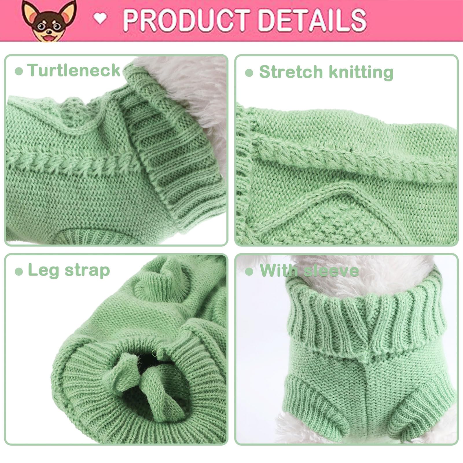 2 Stück Chihuahua-Kleidung, Hundepullover für kleine Hunde, niedlicher Welpen- und Katzenkleidung, Rollkragen, dicker warmer Mantel für Yorkie-Katze, extra kleine Hundebekleidung (XX-Smal)