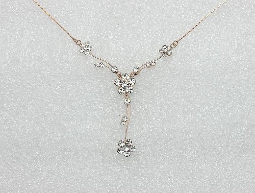 Miniatura 3 de Faship Hermoso juego de aretes de collar floral de cristal con diamantes de imitación, Diamante de imitación, Diamantes de imitación