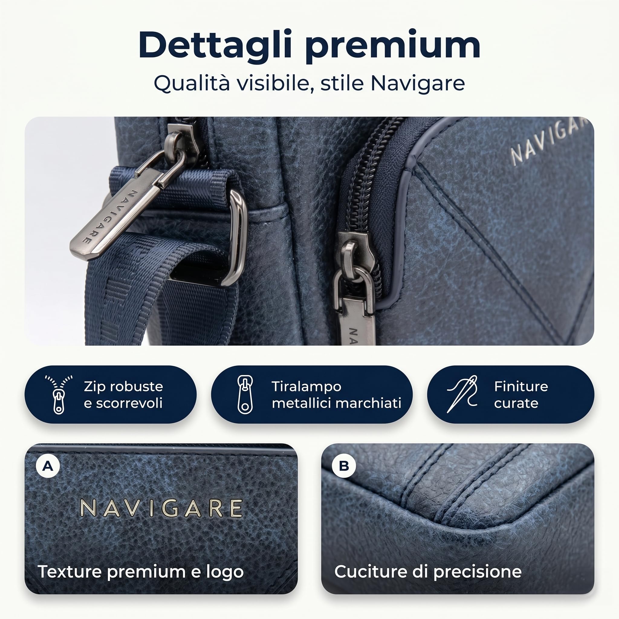 Navigare BORSELLO UOMO TRACOLLA – Borsello Uomo in Ecopelle con Tracolla Regolabile, 2 Tasche con Zip e Scomparti Interni, Stile Elegante e Casual per Lavoro, Viaggio e Tempo Libero