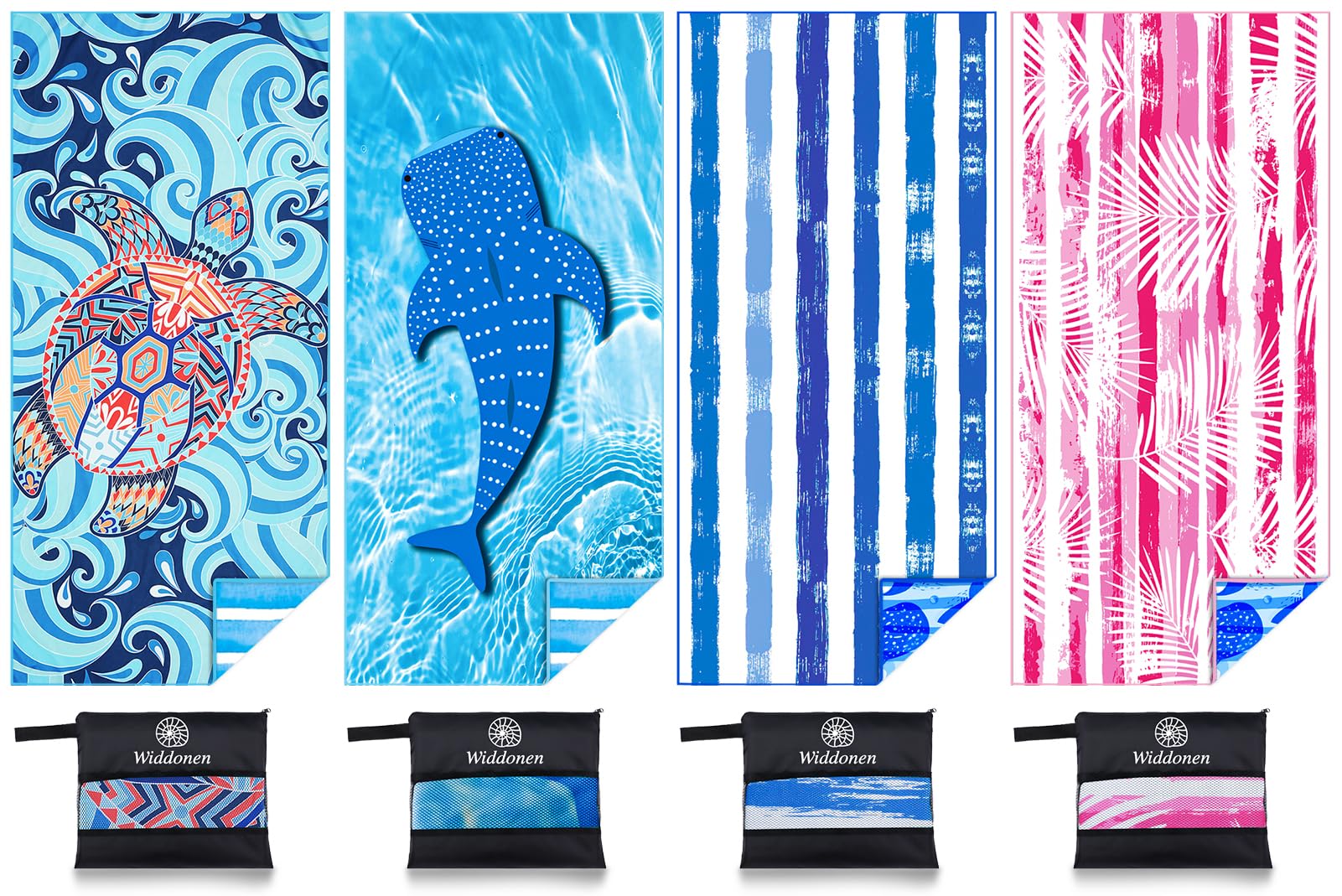 4 Pack Microfiber Thin Lightweight Beach Towel Sand Free Quick Dry Absorbent Compact Towels for Swimming Pool Camping Beach Accessories Large Easy Pack Travel Things for Vacation Essentials Adult Gift