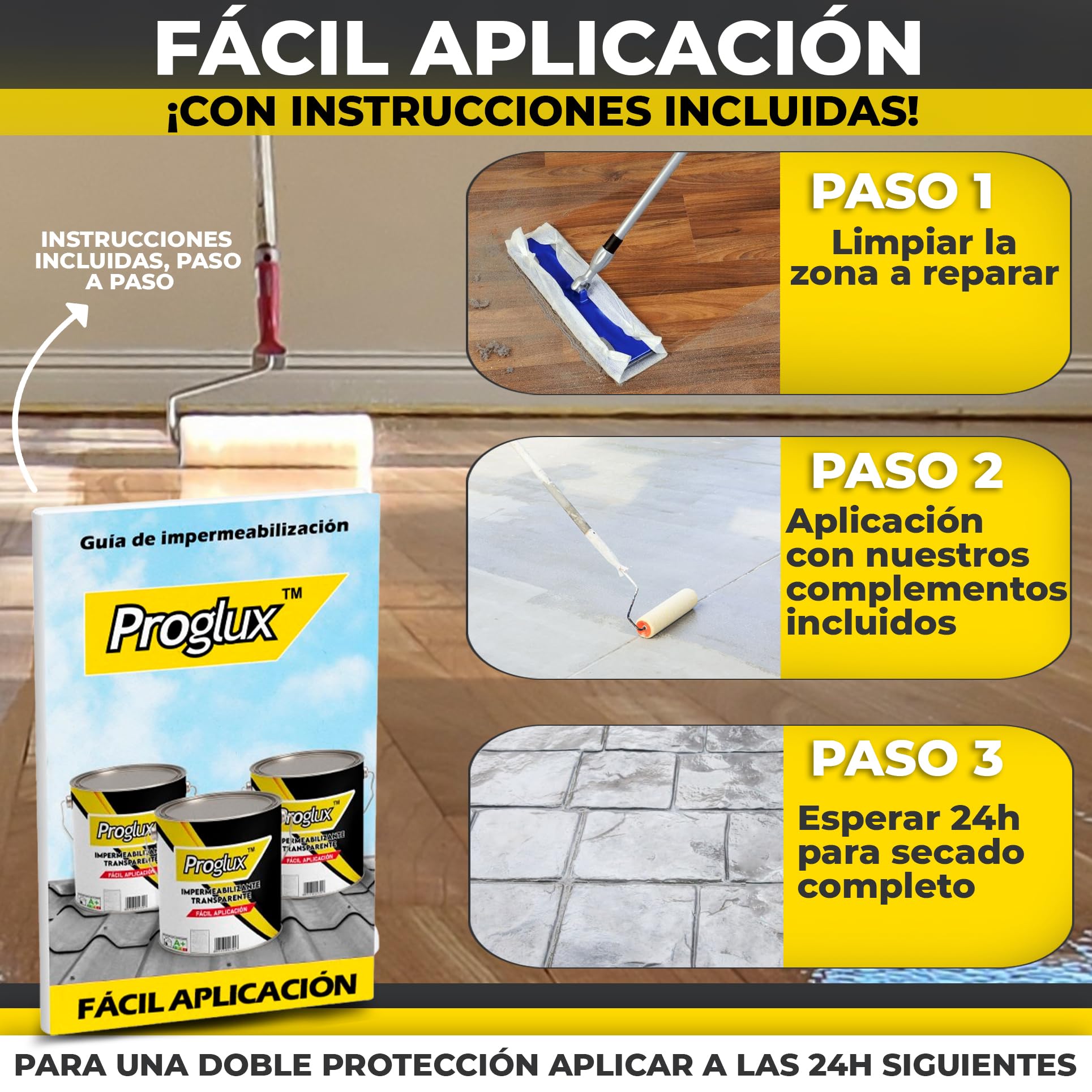 ProGlux Impermeabilizante Transparente 750 ml - Sellador Impermeable Transparente para Revestimiento Impermeable Definitivo - Pintura Impermeabilizante Terrazas Antimoho - Pintura Antihumedad