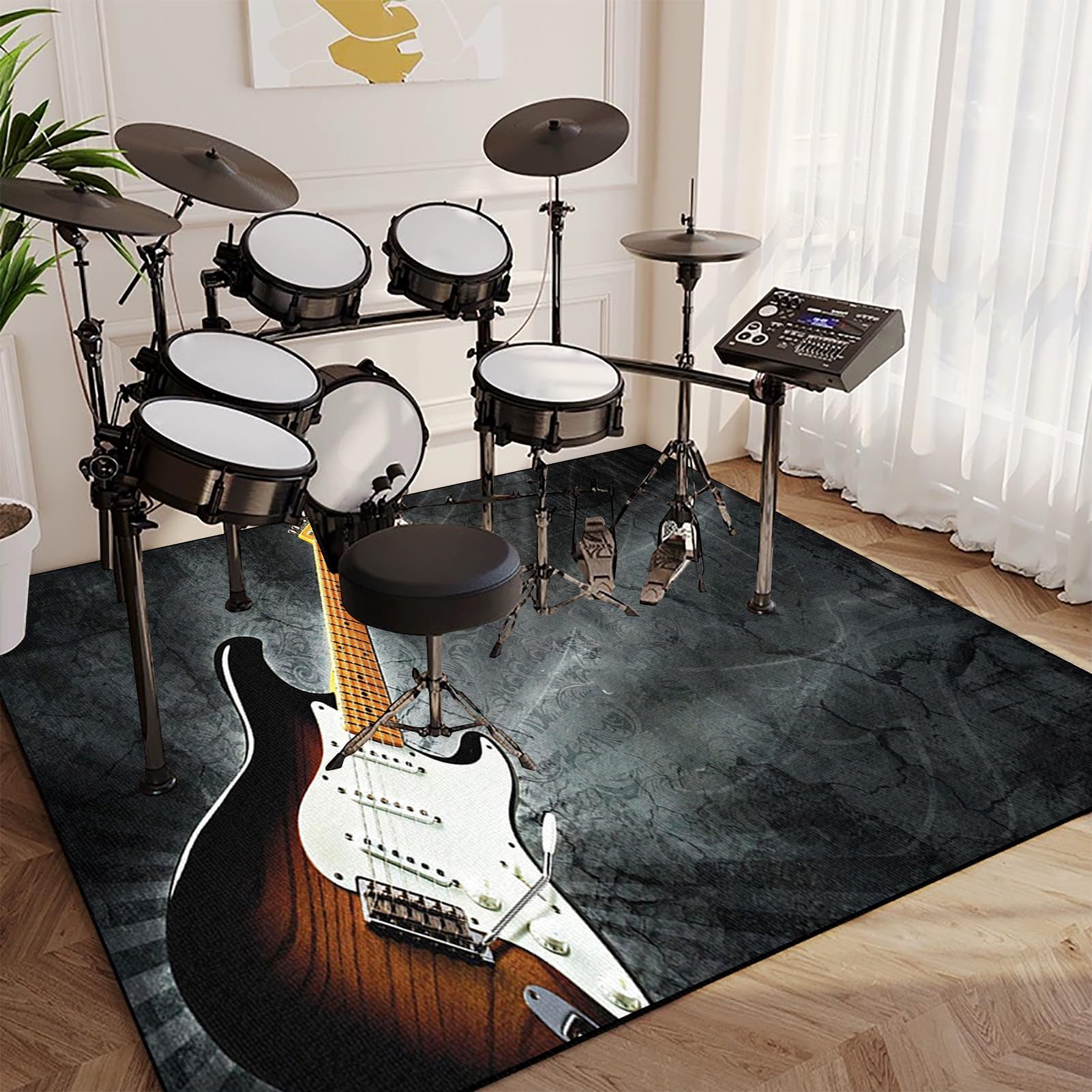 Drum Teppich, Elektrisches Schlagzeug Teppich, Schallschutzdecke Professionelles Elektronisches Jazz Schlagzeug Kit, rutschfeste Trommel Teppiche 140 x 100 cm, Schallschutzteppich für Studio, Wohnung