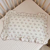 Vista 11 de BuLuTu Funda de almohada de muselina de algodón para niños pequeños, diseño de brotes, funda de almohada Shabby Chic con borde de volantes, funda