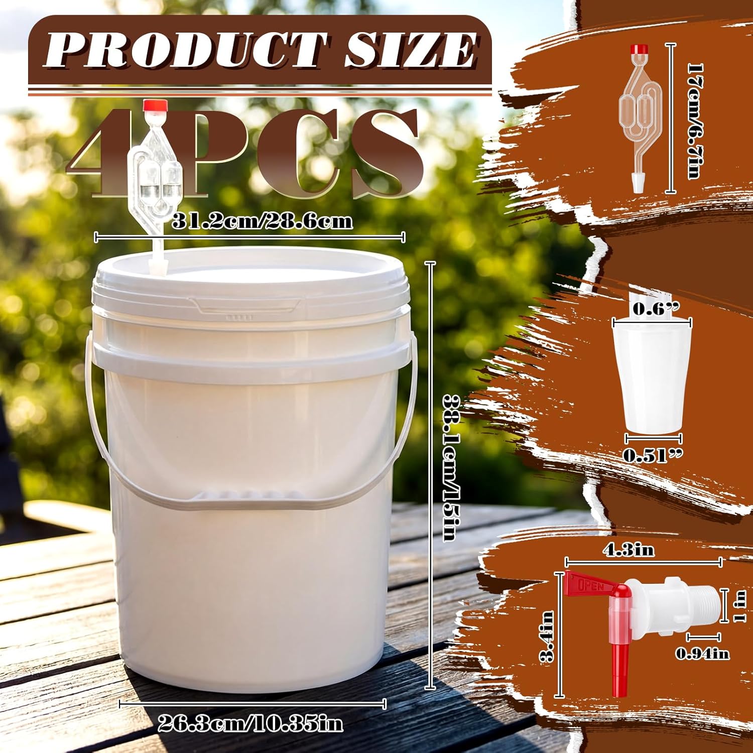 4 Pcs 5 Gallon Fermenting Bucket White Fermentation Bucket with Spigot Twin Bubble Airlock and Silicone Bung Fermentation Kit for Home Beer Wine Mead Other Fermented Beverage