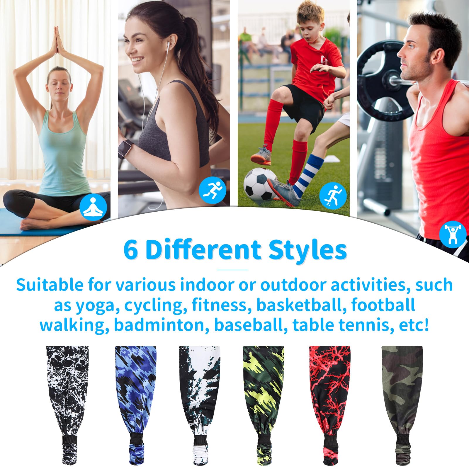 WUFANC Fascia Capelli Uomo e Donna 6 Pezzi - Fascia per Capelli Sport, Assorbenza del Sudore, Traspirante - Fasce per Capelli Donna ad Alta Elasticità, Adatta per Yoga e Corsa Sport-Stirnbänder