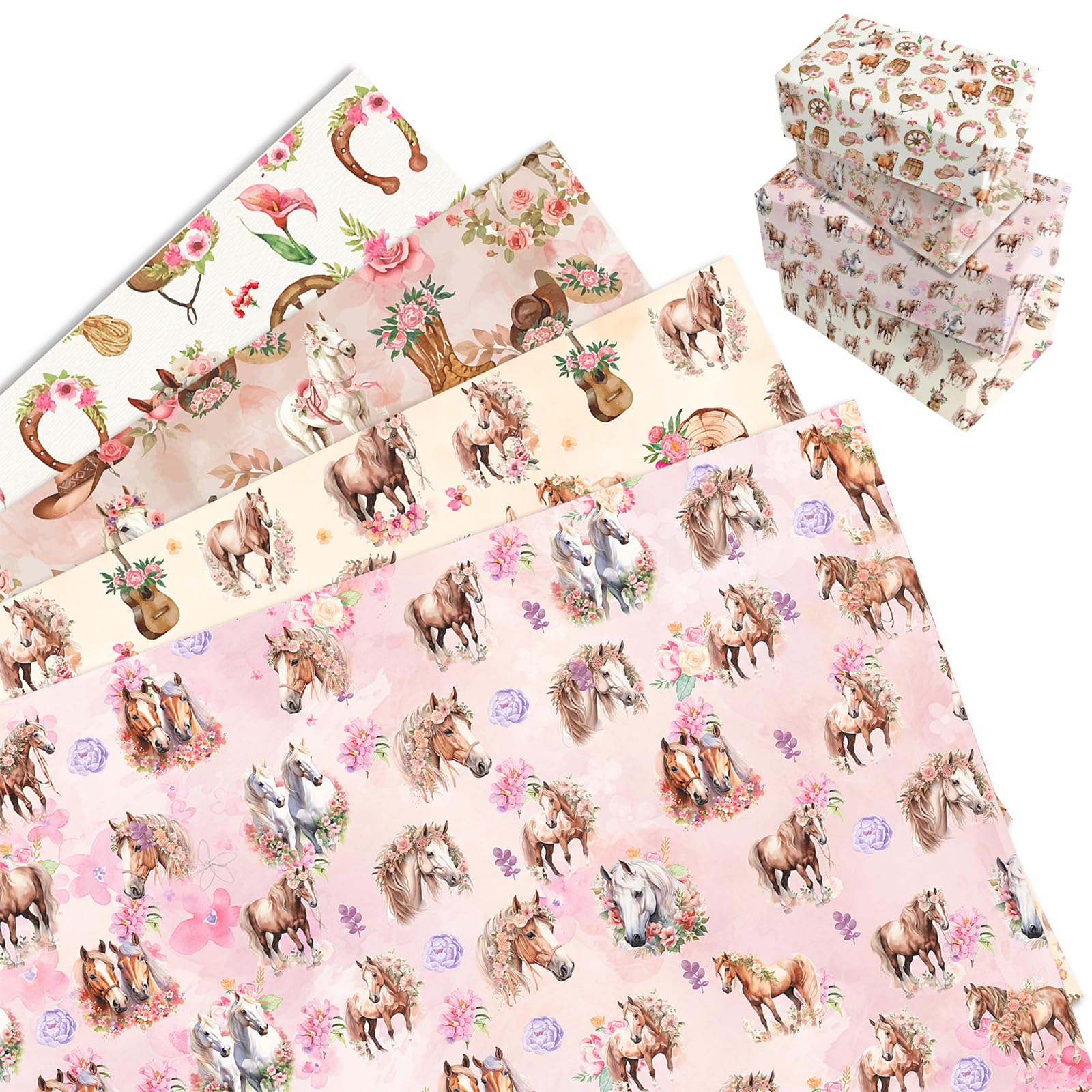 MORAINJAY 12 Sheets Horse Wrapping Paper, Pony Themed Gift Wrap Sheets for Boys and Girls Birthday Present, Equestrian Wrapping Paper for Kids Party Supplies, 68 x 50cm โ image 1