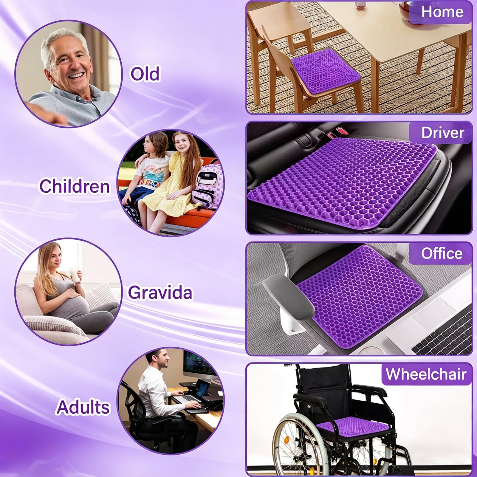 TOGETDREAM Żelowa poduszka do siedzenia, miękka poduszka o strukturze plastra miodu ergonomiczna poduszka fajna poduszka żelowa duża podwójna gruba poduszka żelowa z ochroną tkaniny łagodzenie bólu