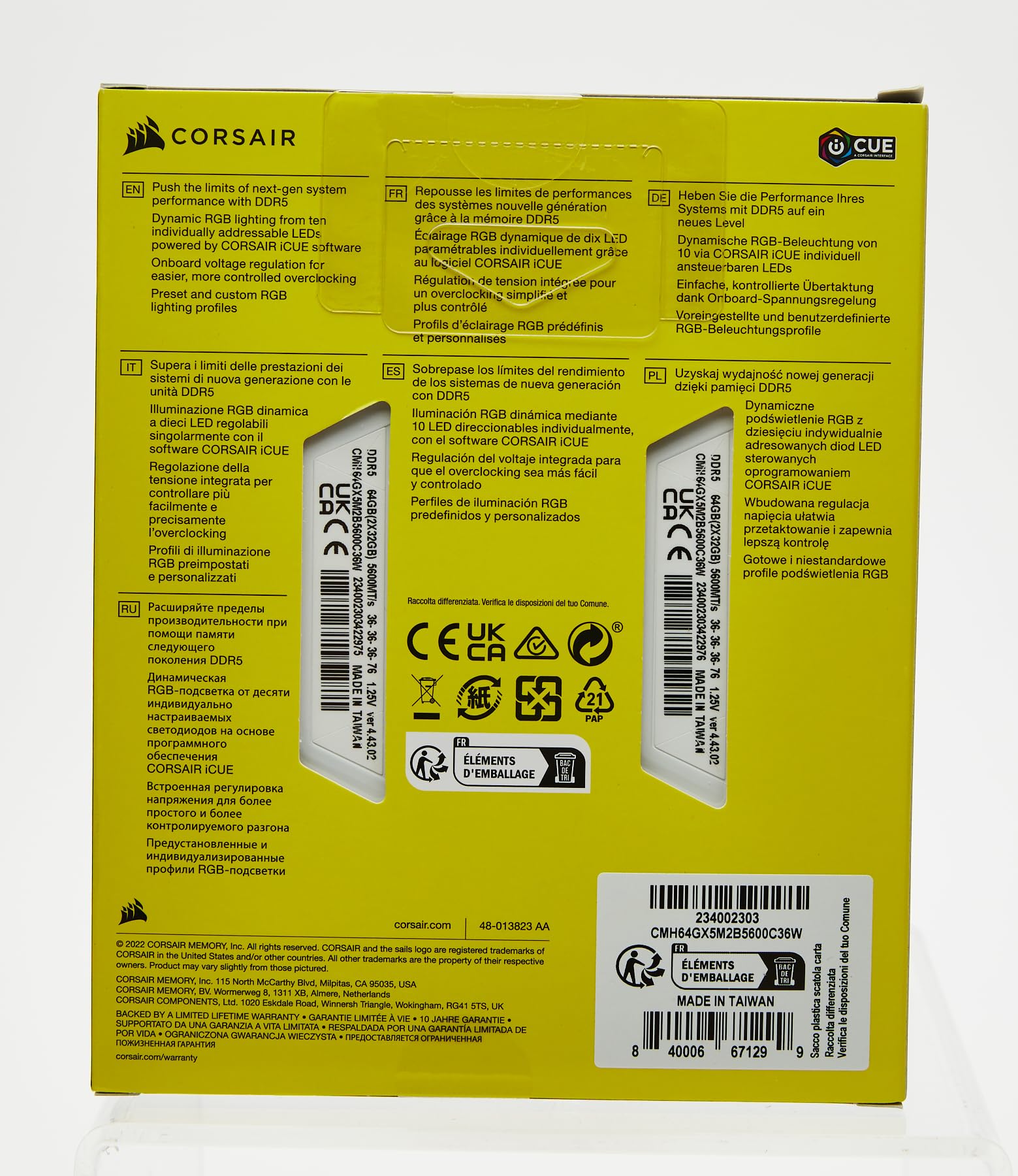 メモリー CORSAIR DDR5-5600MHz 64GB(2x32GB) CORSAIR Vengeance RGB DDR5 RAM 64GB (2x32GB) 5600MHz CL36