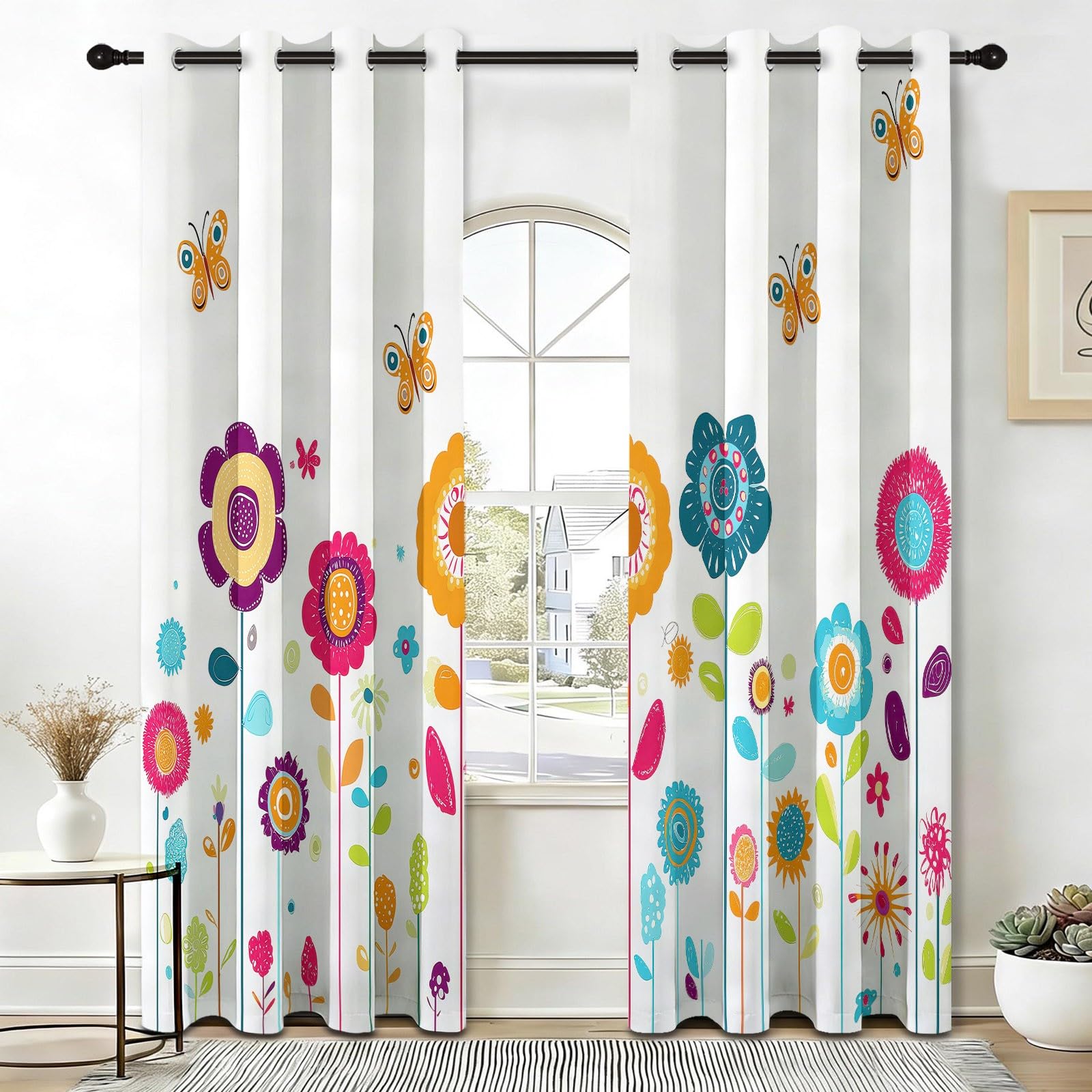Tenda floreale a farfalla coccinella, tenda oscurante termica isolante, tenda oscurante con occhielli, tendaggi interni, cameretta, cartone animato, design per soggiorno e camera da letto, 2 pezzi