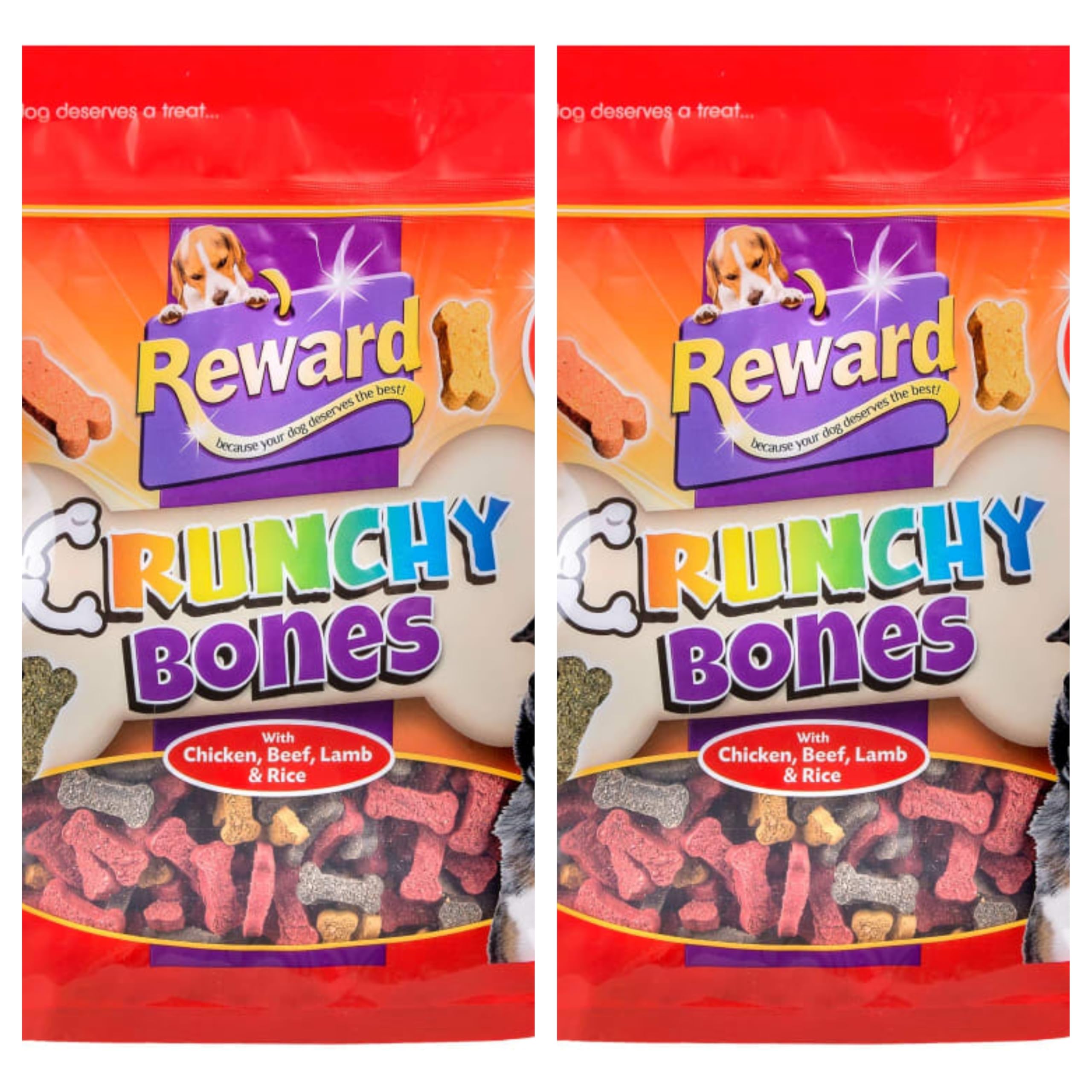 Reward Crunchy Bones for Dogs | Natural Ingredients | No Added Sugar | Supports Oral Health | 2x700g Value Pack | Chicken, Beef, Lamb & Rice Flavours