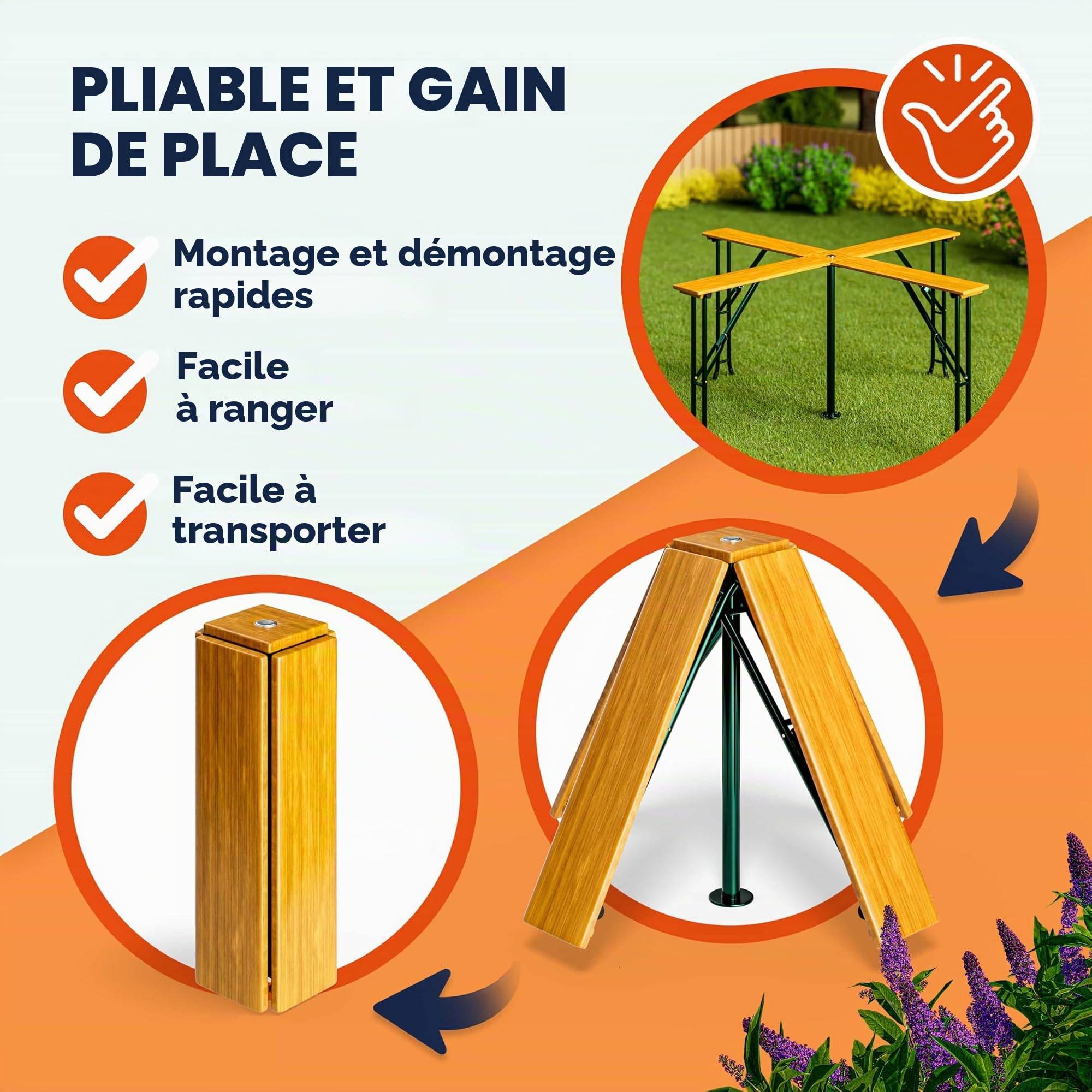 Casaria Table en Bois Quattro Table de Jardin Pliables pour 20 Personnes Max Table de réception Haute fête Mange Debout