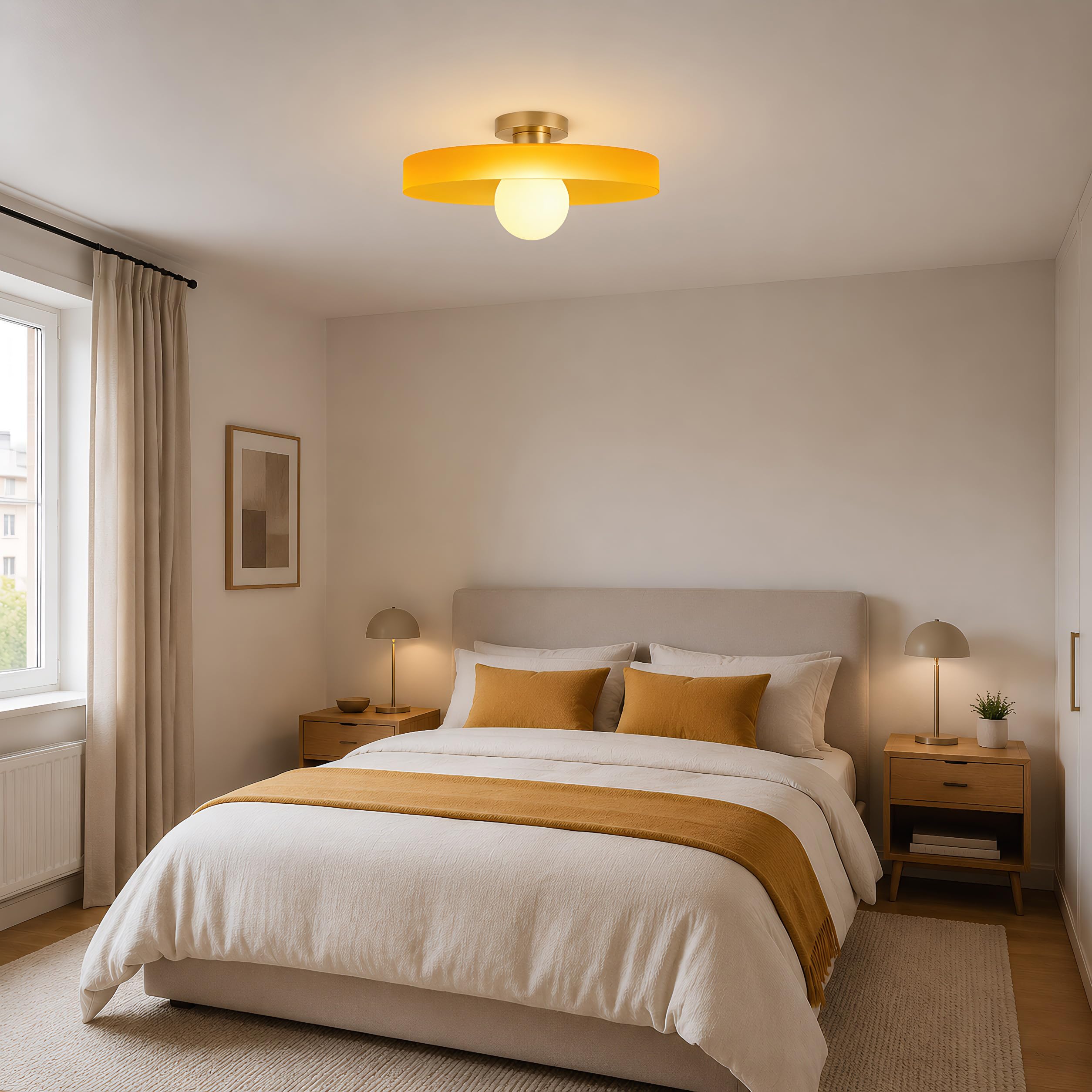 35cm Plafoniera Minimalista in Vetro, Lampada Rotonda E27，Arancione