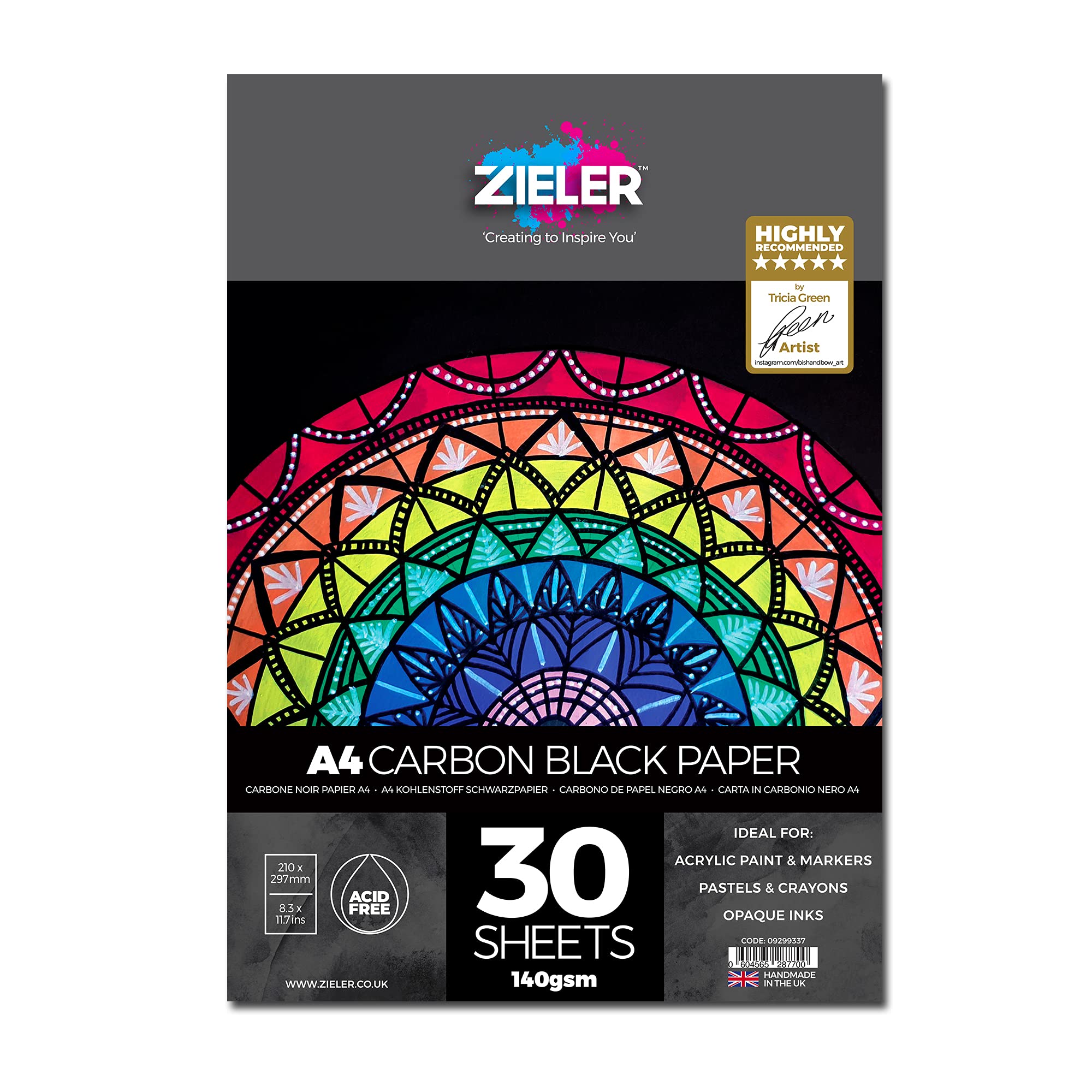 Zieler Cartridge Paper Pad 140gsm A4 Black, 30 Sheets