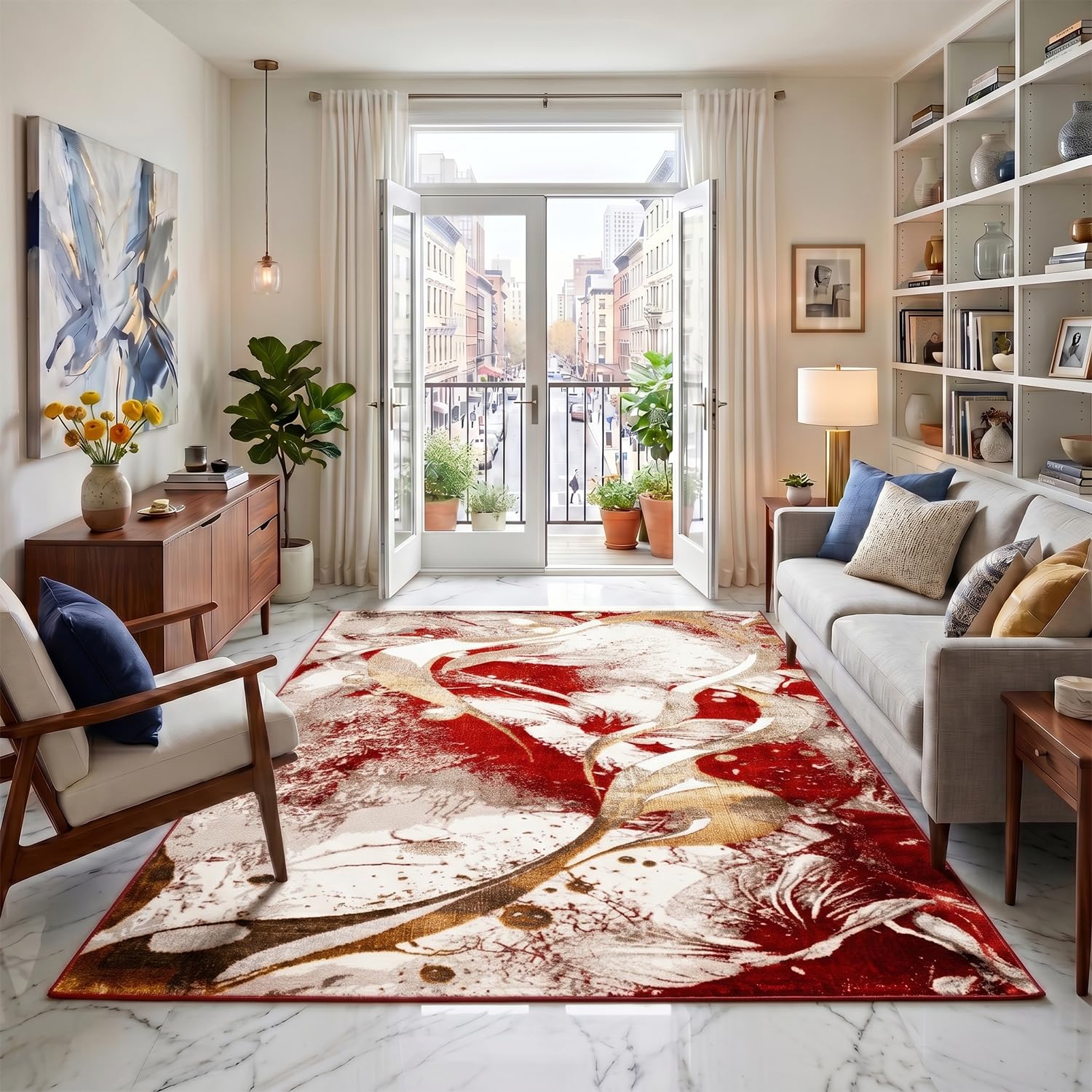 PHP Marble Luxe Rug - Large Fluffy Area Rug Carpet Washable Non-Slip Soft Modern Indoor Floor Rug for Living Room, Bedroom, Hallway, Lounge (Rust, 200x290 cm) โ image 1