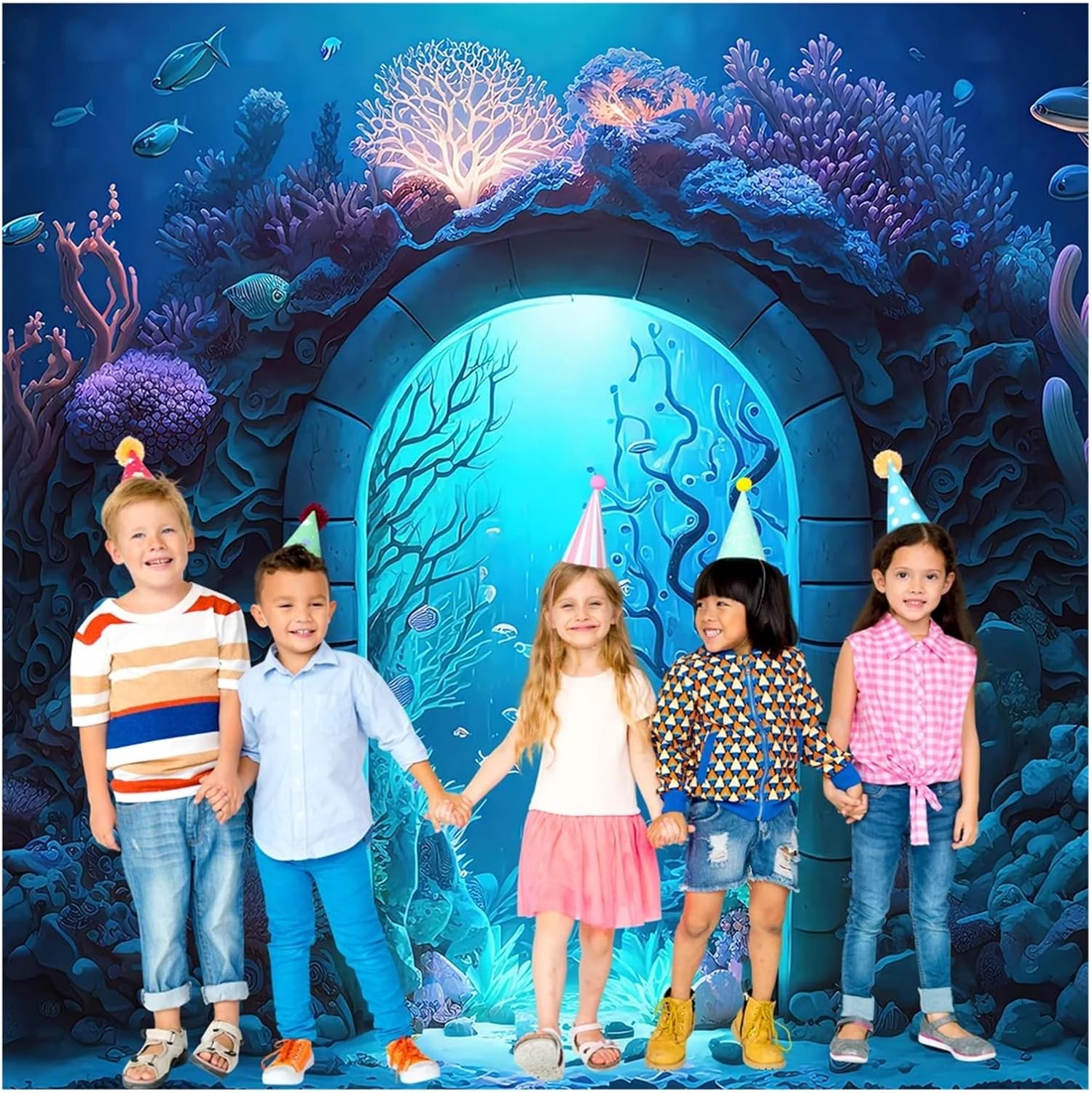 Fish Tank Background Underwater World Photography Backdrop Ocean Undersea Fish Coral Aquarium Tank Decor Background Photo Studio(Color29,300X200cm)