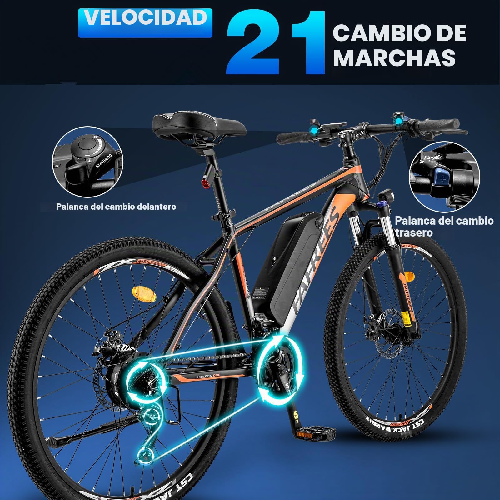 Fafrees Bicicleta eléctrica de 26 pulgadas, para hombre, 21 velocidades, bicicleta de montaña eléctrica, 250 W, motor de 36 V y 13 Ah, bicicleta eléctrica de ciudad para mujer, pedaleo asistido 100 km