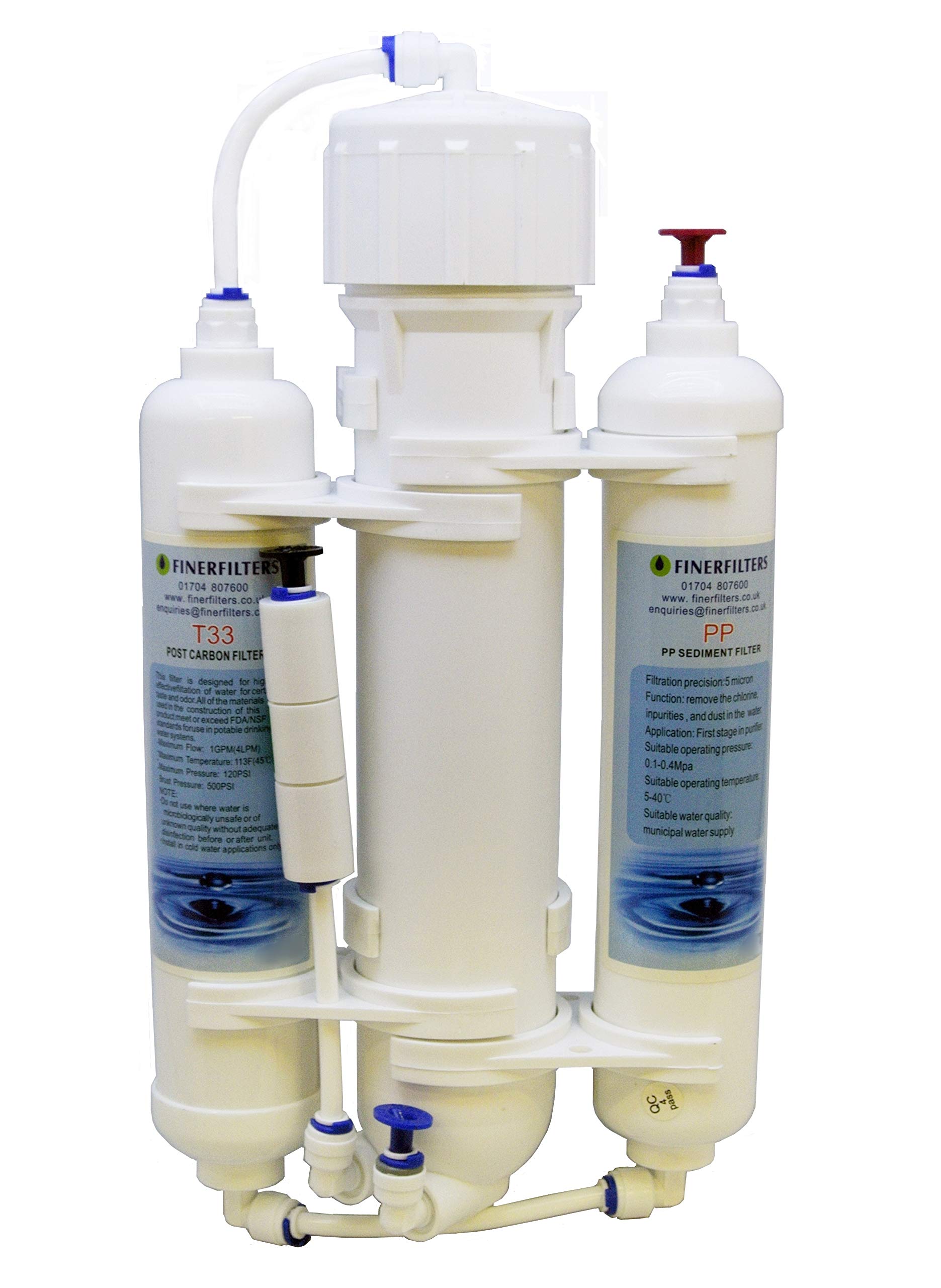 Finerfilters Umkehrosmose-Wasserfiltersystem für Aquarien, 3 Stufen, Tropische Fische, Marine und Diskus, erhältlich mit 50,75 oder 100 GPD-Membran (100 GPD)