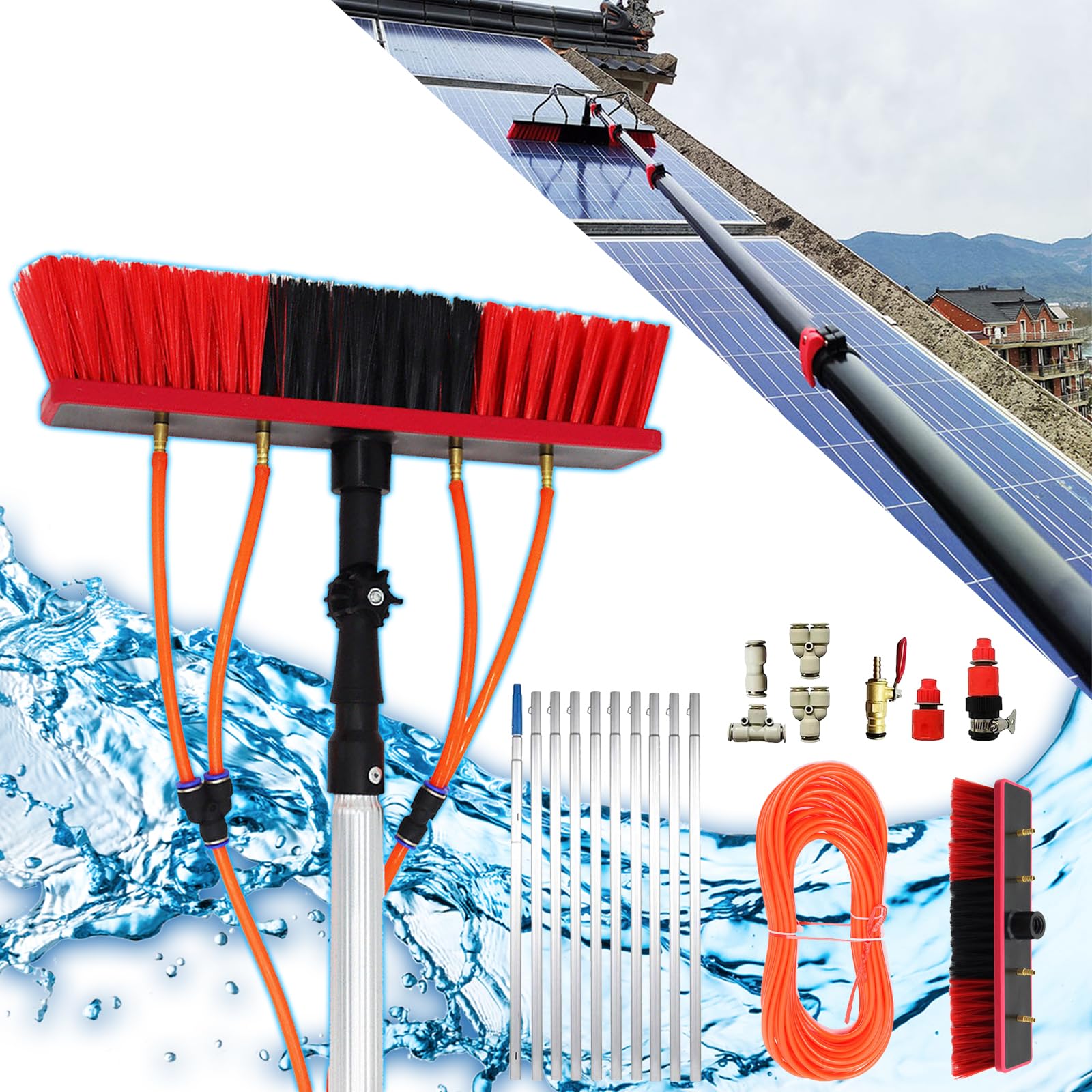 MSHGSKU Professal 11m Teles Window Cleaning Pole Set for Truc Boats & Cars with Hose Connector Brush Equint for Solar Panels & Winter Garden Maintenance