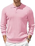 Mens Knit Polo Sweater Long Sleeve Polos Lightweight Casual Dress Pullover Sweaters