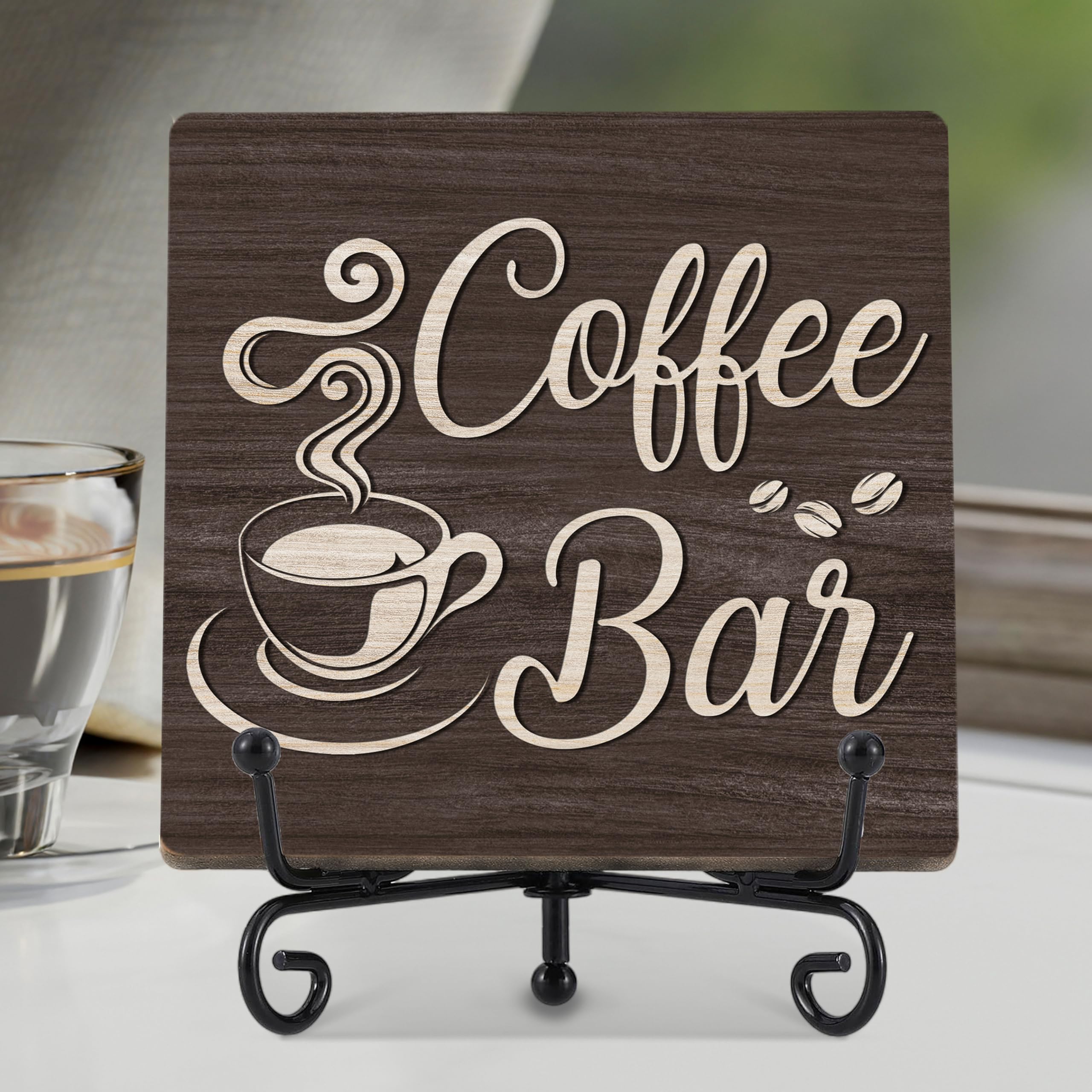 Cazhes Coffee Bar Decor, Funny Coffee Signs for Farmhouse Kitchen Table, Cafe Station Essentials Accessories, Cafe Accessories for Brew Bar - F19