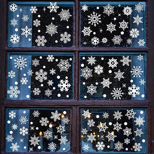 Miniatura 4 de Adhesivos grandes para ventana de Navidad, decoraciones navideñas, 15 hojas de copo de nieve blanco de Navidad con Papá Noel, reno, muñeco de nieve