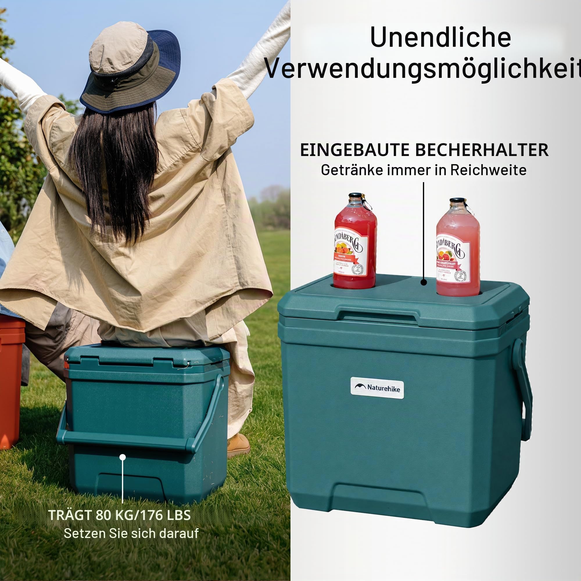 Naturehike Kühlbox 17 Liter/24 Liter/36 Liter Thermobox hochwertige PU Isolierbox 48 Std. Kühlleistung Kühltasche für Camping Picknick Festivals Auto