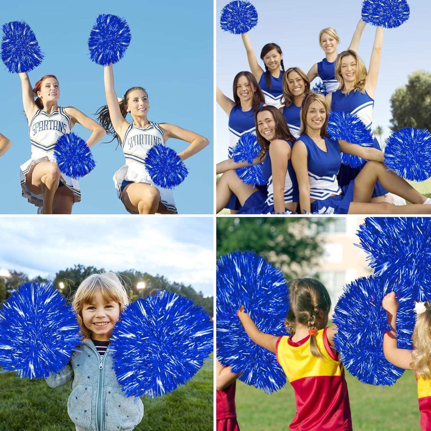 Funmo 12 PCS Pompones de Animadora, Pompones de Porrista de 6 Colores Pompones para Bailar con Mango de Plastico Pompones Cheerleader Pompones para Animar para Competición Deportiva Fiesta de Baile — view 6