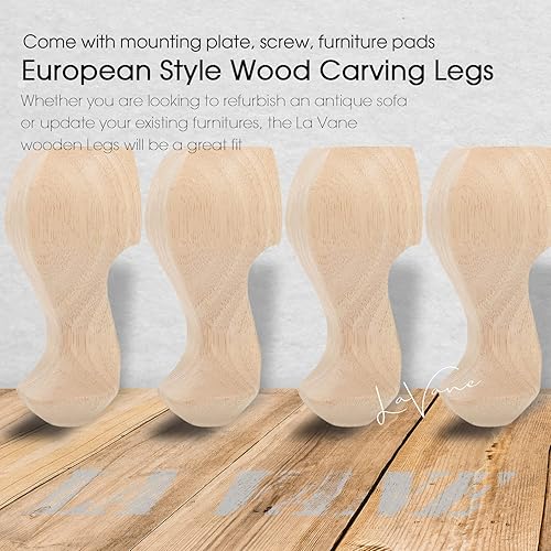 Miniatura 2 de La Vane Juego de 4 patas de madera para muebles de 6 pulgadas  5.9 in, estilo europeo, muebles de repuesto para muebles, decoración de pies para
