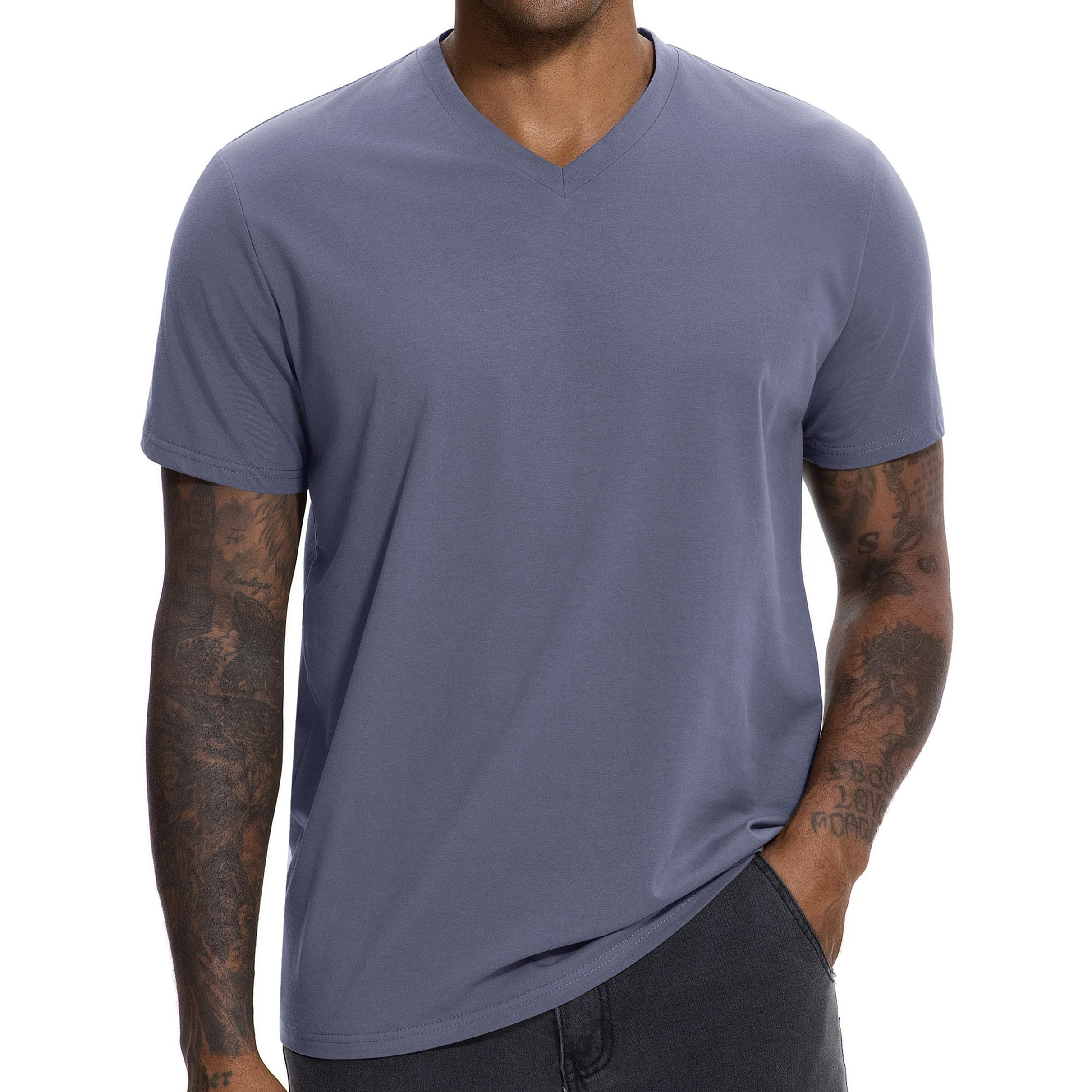 VEIISAR Herren V-Ausschnitt T-Shirt, 190g/m², Regular Fit, einfarbig, Stretch Material, weiches Basic Shirt