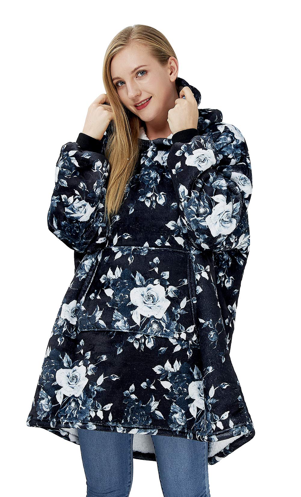 Hoodie Blanket Women Soft Fleece Warm Cosy Oversized Wearable Giant Sweatshirt for Women Adults Men Big Pocket OneSize Fits All