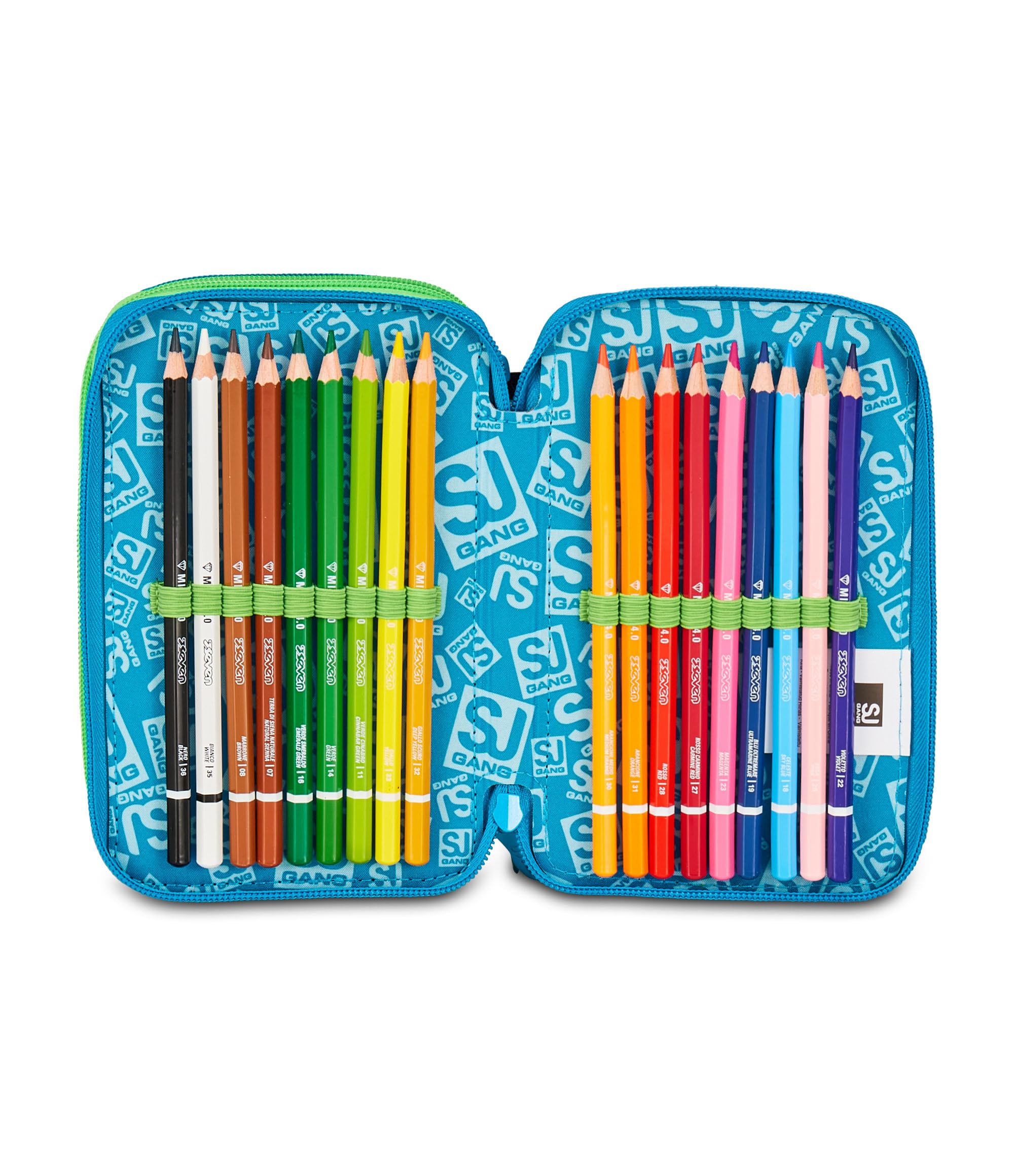 SJ GANG STYLE JAM GANG Astuccio Scuola 3 Zip Air Tiger, Blu, Portapenne Triplo Scomparto Completo Di Penne, Matite, Colori, Accessori Zaino, Scuola Elementare, Bambino