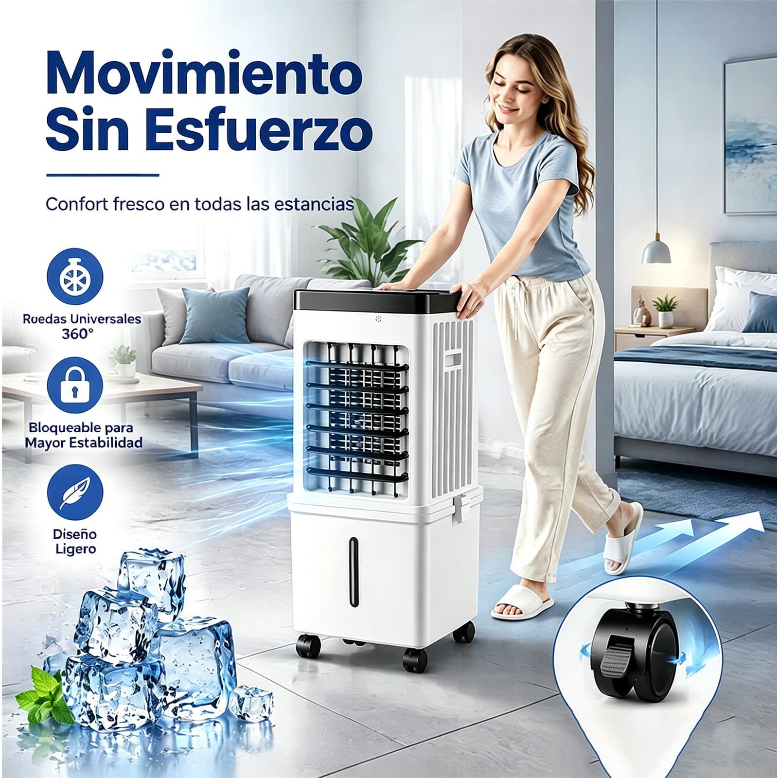 Aire Acondicionado Portatil sin Tubo Exterior, Aire acondicionado portatil | Silencioso para Dormitorio Y Oficina, Ruedas, 3 Velocidades con Temporizador De 7,5 Horas, para HabitacióN