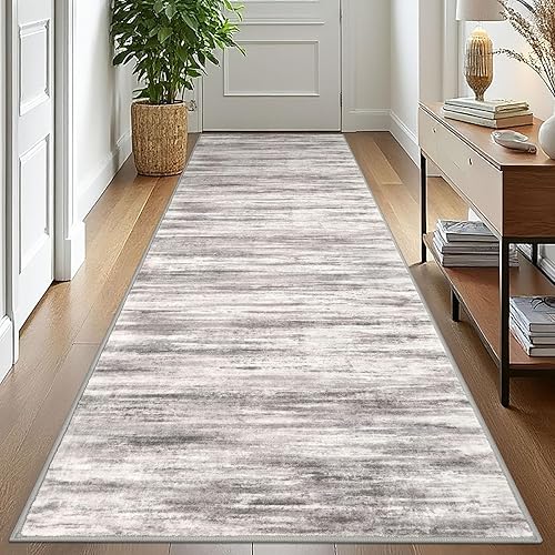 Miniatura 181 de KOZYFLY Alfombra moderna abstracta lavable de 2.6 x 10 pies, antideslizante, suave, alfombra de camino de cocina, alfombra a rayas azules óxido para