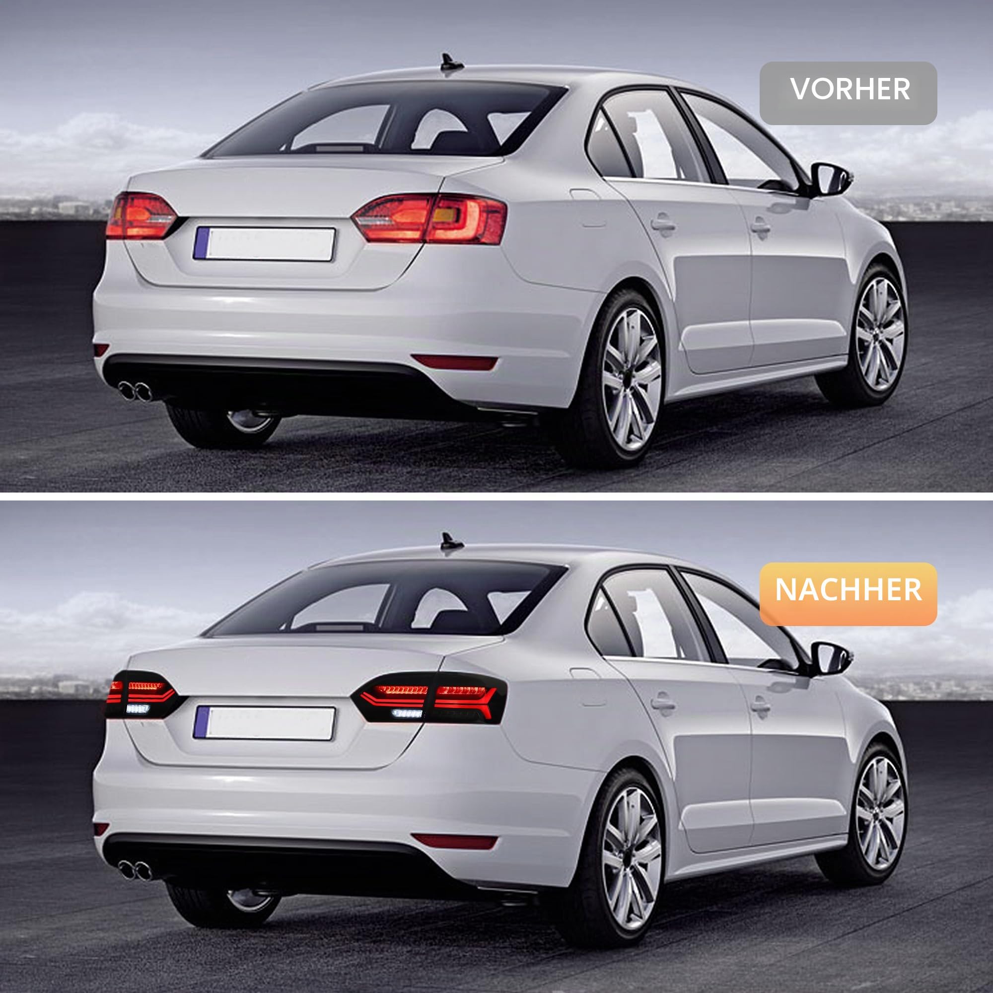 VLAND Rückleuchten kompatibel für Jetta 6 Jetta MK6 2011–2014 Limousine [nicht für GLI/Facelift 2014], mit E-Prüfzeichen, 1 Satz Fahrer- und Beifahrerseite - Schwarz