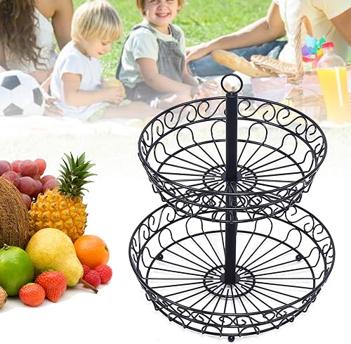 Miniatura 4 de Soporte de frutas de 2 niveles para fruta, bandeja escalonada de metal, cesta de frutas de encimera, cesta de almacenamiento de dulces para