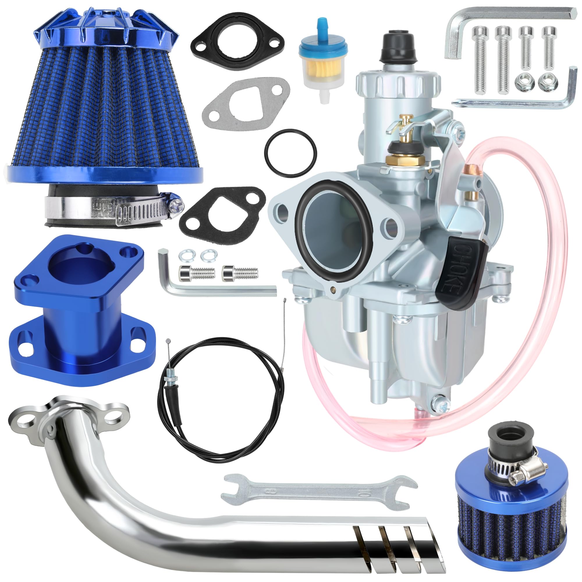 YOXUFA VM22 212cc Carburetor Exhuast Pipe Stage 1 Kit Replacement for Predator 224cc 196cc 6.5hp Engine Coleman CT200U CT200U-EX BT200X KT196 Baja